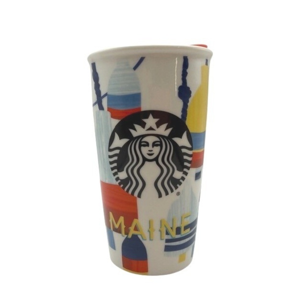 Starbucks 2016 Maine Coastal Artwork Fishing Buoys Ceramic Tumbler 12oz Rare New
